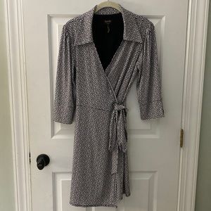 Laundry Shelli Segal Black and White Greek Key Wrap Dress Size M Medium